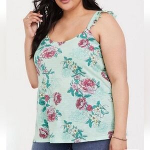 Torrid 00 Size 10 M/L Mint Floral Ruffle Strap Cami Tank 2658-X